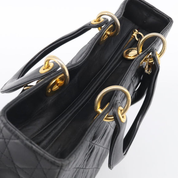 Christian Dior Cannage Lady Dior Large Hand Bag Lamb Skin 2way Auth 213685V