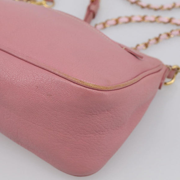 Miu Miu Madras Chain Shoulder Bag Leather 2way Pink Gold Auth 213686A