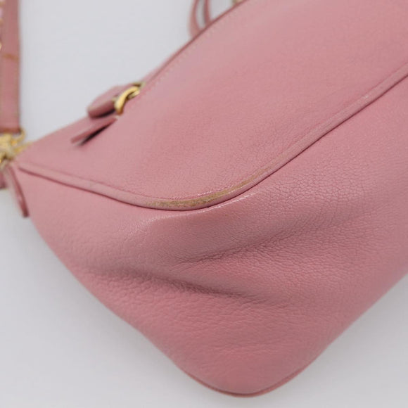 Miu Miu Madras Chain Shoulder Bag Leather 2way Pink Gold Auth 213686A