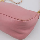Miu Miu Madras Chain Shoulder Bag Leather 2way Pink Gold Auth 213686A-15