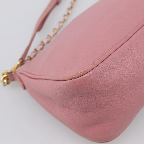 Miu Miu Madras Chain Shoulder Bag Leather 2way Pink Gold Auth 213686A