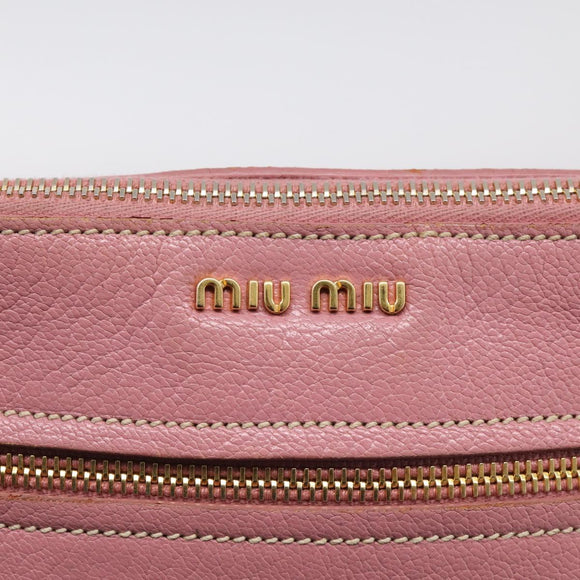 Miu Miu Madras Chain Shoulder Bag Leather 2way Pink Gold Auth 213686A