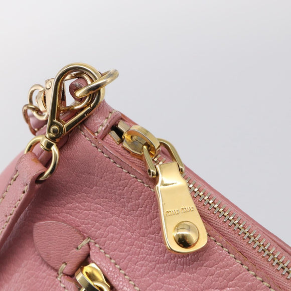 Miu Miu Madras Chain Shoulder Bag Leather 2way Pink Gold Auth 213686A