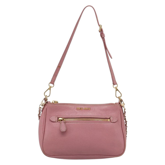 Miu Miu Madras Chain Shoulder Bag Leather 2way Pink Gold Auth 213686A