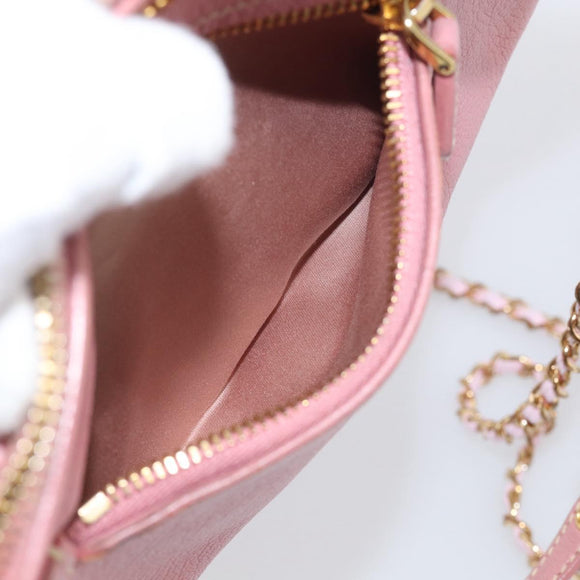 Miu Miu Madras Chain Shoulder Bag Leather 2way Pink Gold Auth 213686A