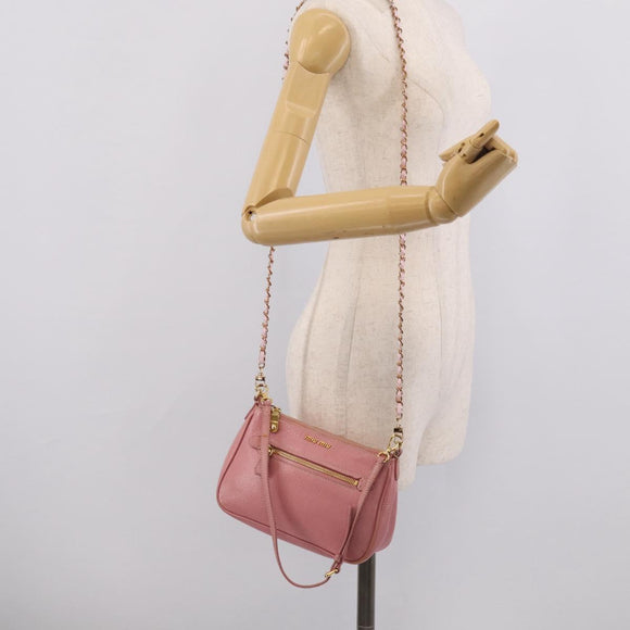 Miu Miu Madras Chain Shoulder Bag Leather 2way Pink Gold Auth 213686A