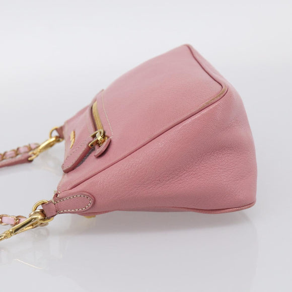 Miu Miu Madras Chain Shoulder Bag Leather 2way Pink Gold Auth 213686A