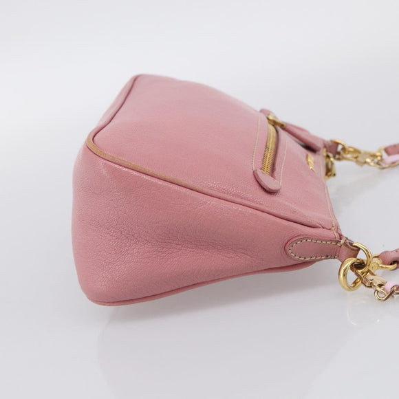 Miu Miu Madras Chain Shoulder Bag Leather 2way Pink Gold Auth 213686A
