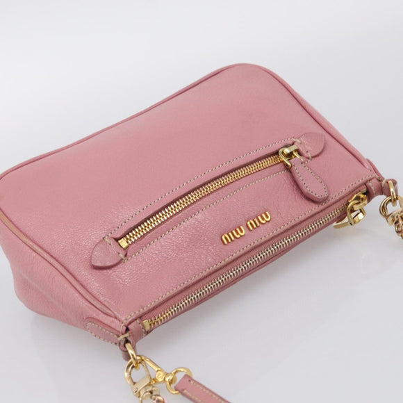 Miu Miu Madras Chain Shoulder Bag Leather 2way Pink Gold Auth 213686A
