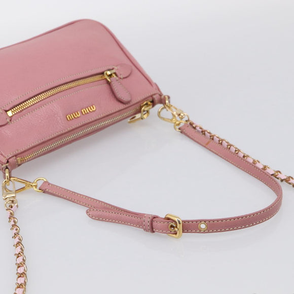 Miu Miu Madras Chain Shoulder Bag Leather 2way Pink Gold Auth 213686A