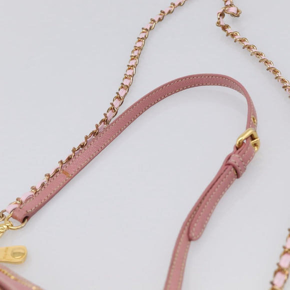 Miu Miu Madras Chain Shoulder Bag Leather 2way Pink Gold Auth 213686A