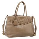 Miu Miu Vitellolux Hand Bag Leather 2way Beige Gold Auth 213687V-1