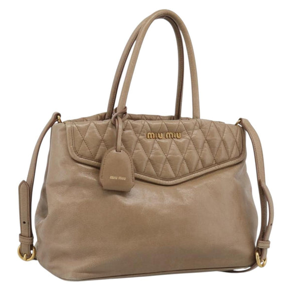 Miu Miu Vitellolux Hand Bag Leather 2way Beige Gold Auth 213687V