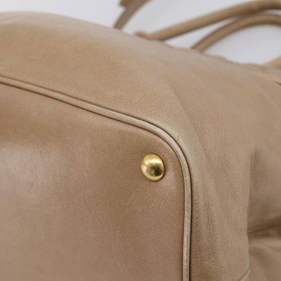 Miu Miu Vitellolux Hand Bag Leather 2way Beige Gold Auth 213687V
