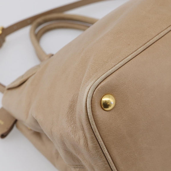 Miu Miu Vitellolux Hand Bag Leather 2way Beige Gold Auth 213687V