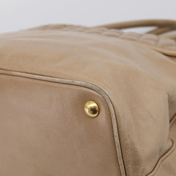 Miu Miu Vitellolux Hand Bag Leather 2way Beige Gold Auth 213687V