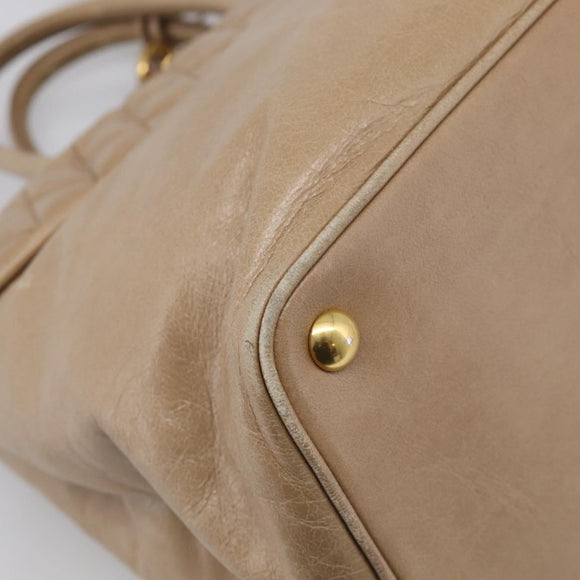 Miu Miu Vitellolux Hand Bag Leather 2way Beige Gold Auth 213687V