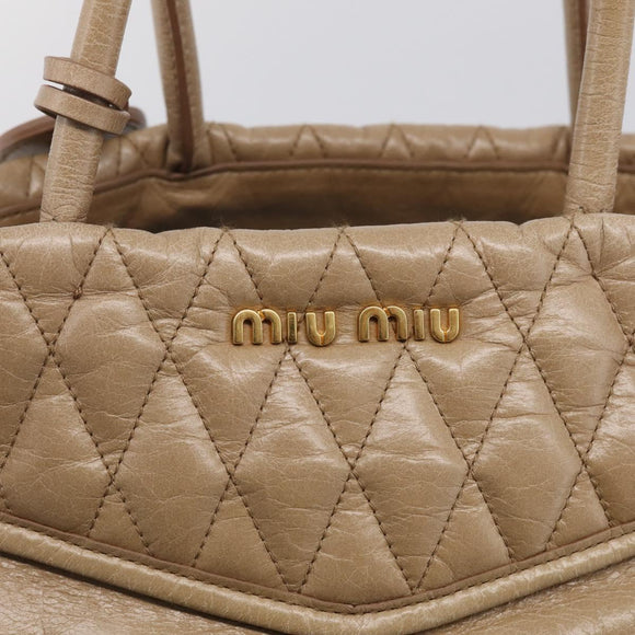 Miu Miu Vitellolux Hand Bag Leather 2way Beige Gold Auth 213687V