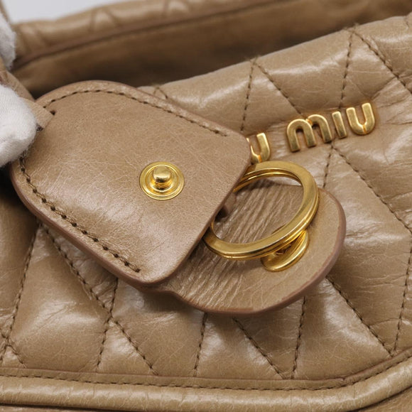 Miu Miu Vitellolux Hand Bag Leather 2way Beige Gold Auth 213687V