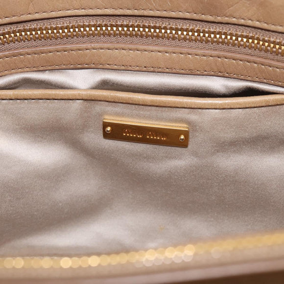 Miu Miu Vitellolux Hand Bag Leather 2way Beige Gold Auth 213687V