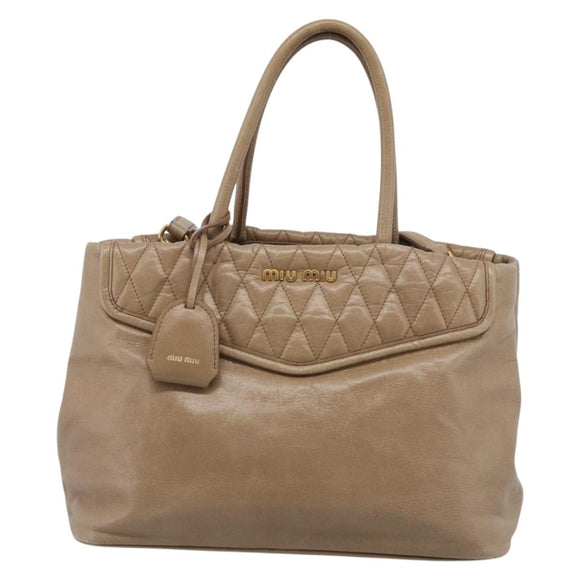 Miu Miu Vitellolux Hand Bag Leather 2way Beige Gold Auth 213687V