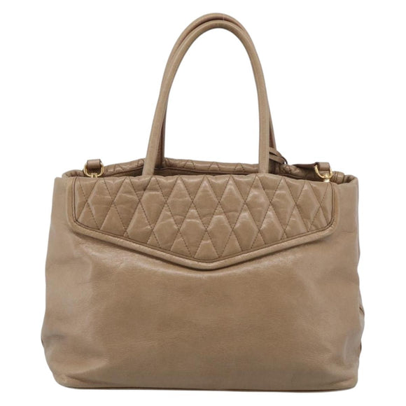 Miu Miu Vitellolux Hand Bag Leather 2way Beige Gold Auth 213687V