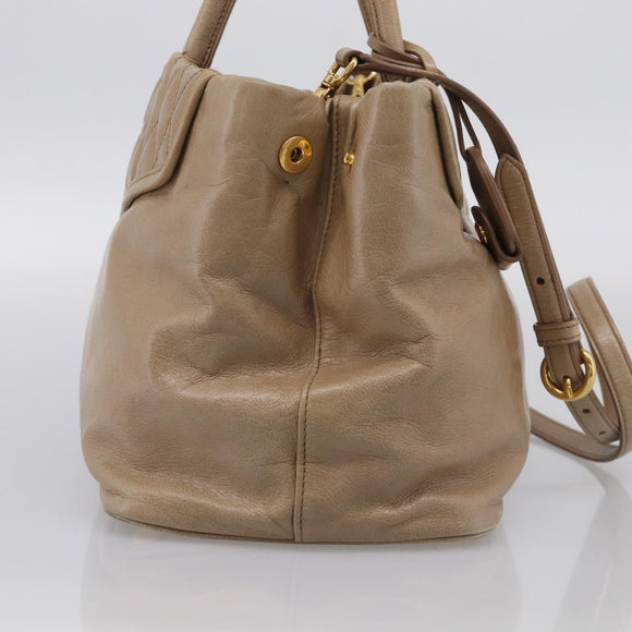 Miu Miu Vitellolux Hand Bag Leather 2way Beige Gold Auth 213687V