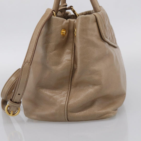 Miu Miu Vitellolux Hand Bag Leather 2way Beige Gold Auth 213687V