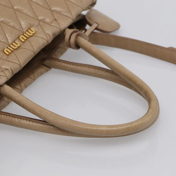 Miu Miu Vitellolux Hand Bag Leather 2way Beige Gold Auth 213687V