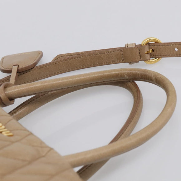 Miu Miu Vitellolux Hand Bag Leather 2way Beige Gold Auth 213687V