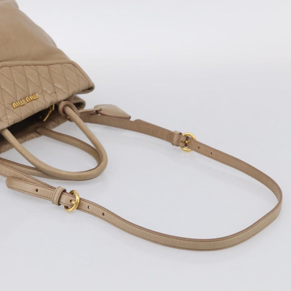 Miu Miu Vitellolux Hand Bag Leather 2way Beige Gold Auth 213687V