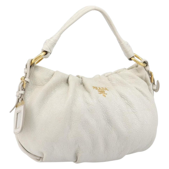 PRADA Shoulder Bag Leather White Gold Auth 213688