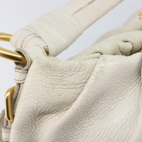 PRADA Shoulder Bag Leather White Gold Auth 213688