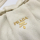 PRADA Shoulder Bag Leather White Gold Auth 213688-17