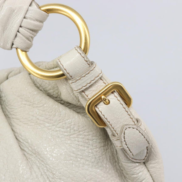 PRADA Shoulder Bag Leather White Gold Auth 213688