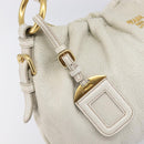 PRADA Shoulder Bag Leather White Gold Auth 213688-19