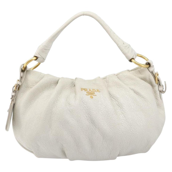 PRADA Shoulder Bag Leather White Gold Auth 213688