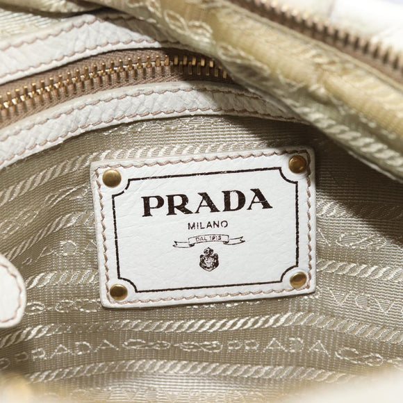 PRADA Shoulder Bag Leather White Gold Auth 213688