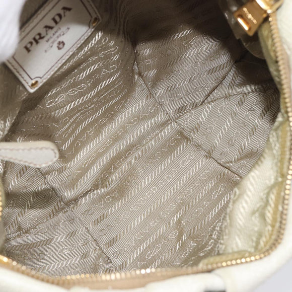 PRADA Shoulder Bag Leather White Gold Auth 213688