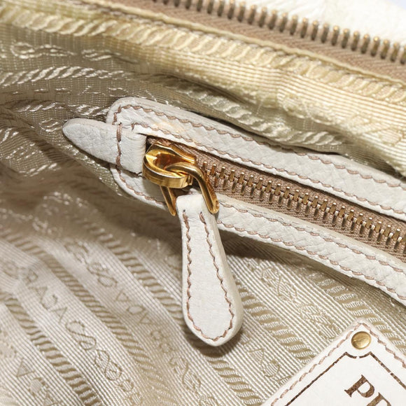 PRADA Shoulder Bag Leather White Gold Auth 213688