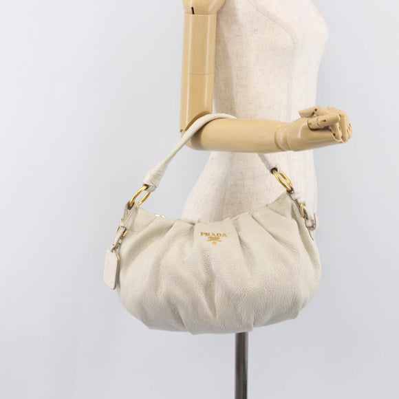 PRADA Shoulder Bag Leather White Gold Auth 213688