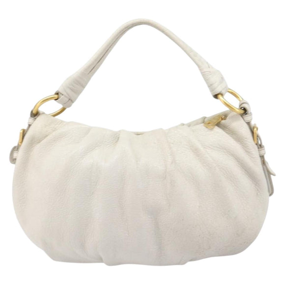 PRADA Shoulder Bag Leather White Gold Auth 213688