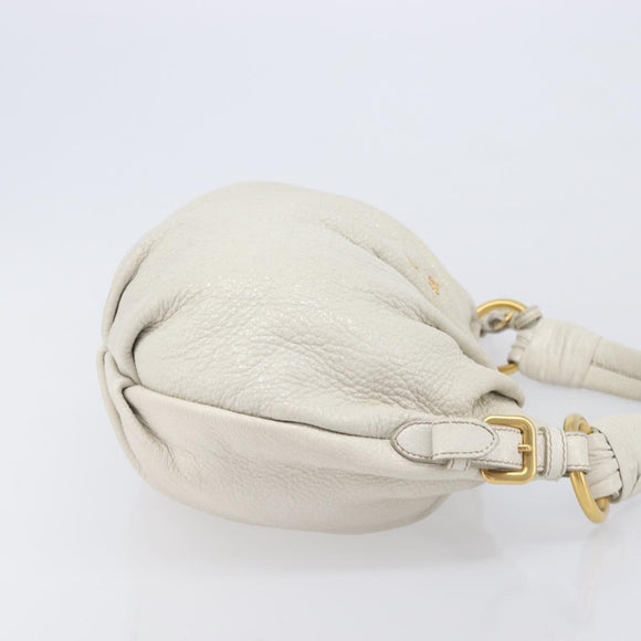 PRADA Shoulder Bag Leather White Gold Auth 213688