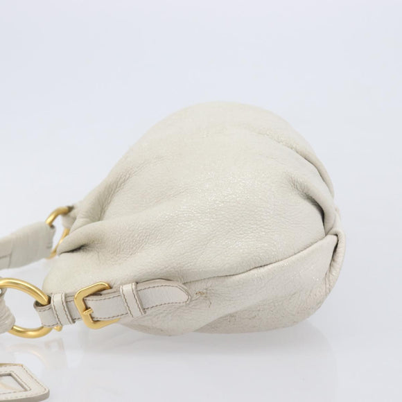 PRADA Shoulder Bag Leather White Gold Auth 213688