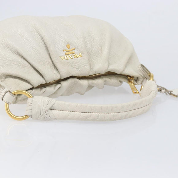 PRADA Shoulder Bag Leather White Gold Auth 213688