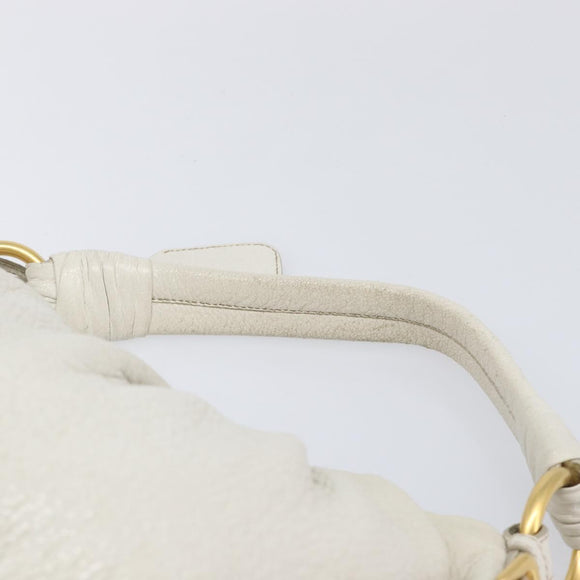 PRADA Shoulder Bag Leather White Gold Auth 213688