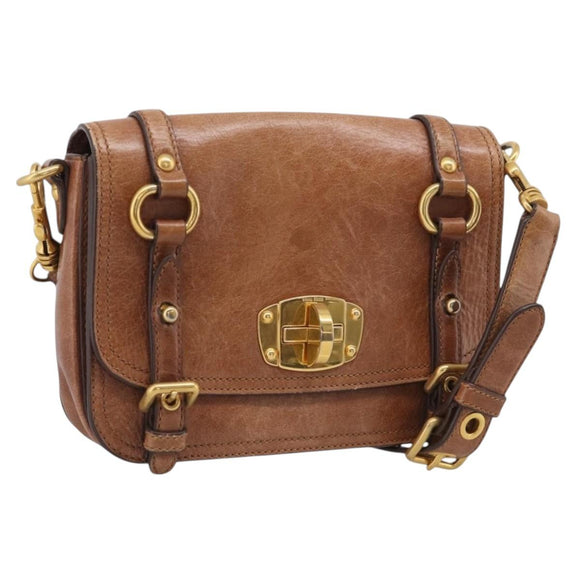Miu Miu Vitellolux Shoulder Bag Leather Brown Gold Auth 213693A