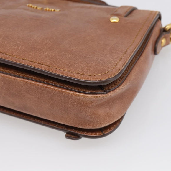 Miu Miu Vitellolux Shoulder Bag Leather Brown Gold Auth 213693A