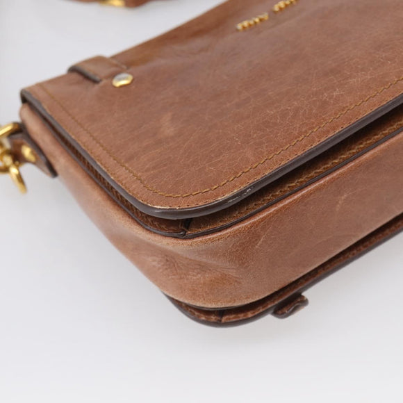 Miu Miu Vitellolux Shoulder Bag Leather Brown Gold Auth 213693A
