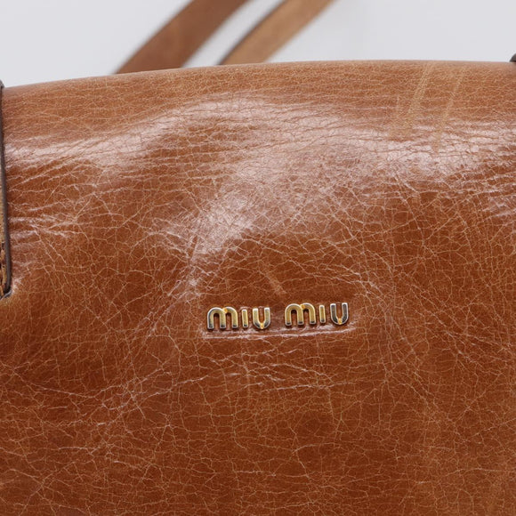 Miu Miu Vitellolux Shoulder Bag Leather Brown Gold Auth 213693A